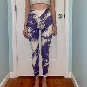 Fabletics Purple Palm Tree Leggings | High Waisted PureLuxe 7/8 Legging